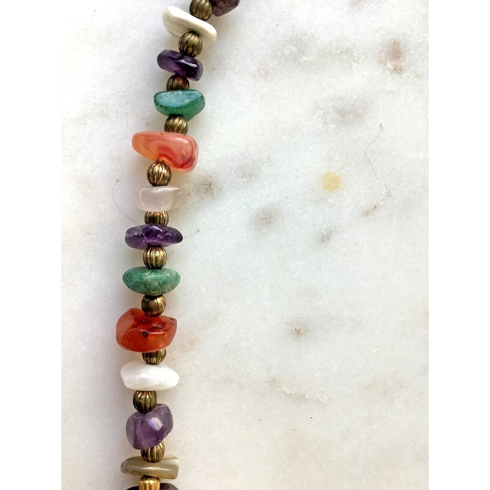 Vintage Beggars Bead Necklace Polished Multicolor Natural Stones  - 18 Inch - Picture 7 of 8